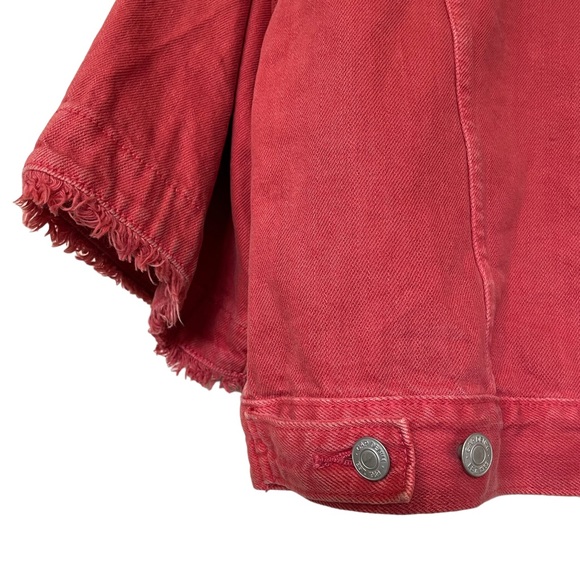 GAP Fringe Boho Denim Jacket with wide bell flared sleeves in Red Crimson S - Picture 11 of 13